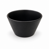 Close-up of a shallow black ceramic tea cup made in Japan