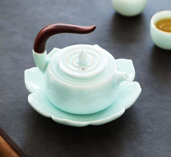 Tea Set Gift-Suet Jade Brewing Teapot With Saucer| 羊脂玉瓷青茶壶
