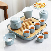 BestLeafTea Blue-Gray Chinese Tea Set - Elegant Teapot, Tea Cups, Tin, Dispatcher, Filter & Tea Box