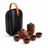 BESTLEAFTEA portable Yixing Zisha clay tea set with black travel carrying case and matching teacups