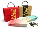 Studio product photo of BESTLEAFTEA tea sampler bags and premium gift boxes