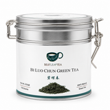 Bi Luo Chun green tea in a metal storage tin