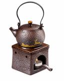 Mini candle-heated teapot warmer set with 190ml brown textured gongfu teapot
