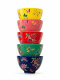 Colorful 80ml porcelain gongfu tea cup set with butterfly floral design and gold-tone rim
