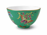 Green porcelain gongfu tea cup with butterfly floral decoration and smooth glaze