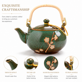 Japanese style ceramic teapot with bamboo handle and floral design, premium handcrafted tea set detail