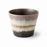 Mountain Mist stoneware mug with layered brown, white, and gray glaze on a white background