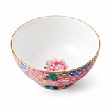 Inside view of a floral gongfu tea cup with gold rim
