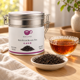 2026 Red Plum Black Tea (Jiu Qu Hong Mei) – Premium Chinese Black Tea - 100g/tin lifestyle scene - SKU REPM-BLK-TIN-100