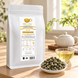 Premium Jasmine Pearls Green Tea – Chinese Loose Leaf Tea| BESTLEAFTEA - 10.5 Oz/300g bag lifestyle scene - SKU QF-1SV9-C6AC