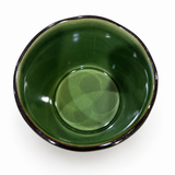 Top view showing the deep green glazed interior and dark rim of the Japanese noodle dipping cup