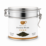 BestLeafTea Jasmine Pearl Green Tea in silver airtight tin canister on clean white background