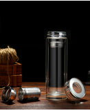 Double Wall Glass Water Bottle Tea and Water Separation Tea Bottle Mug Cup with Tea Infuser