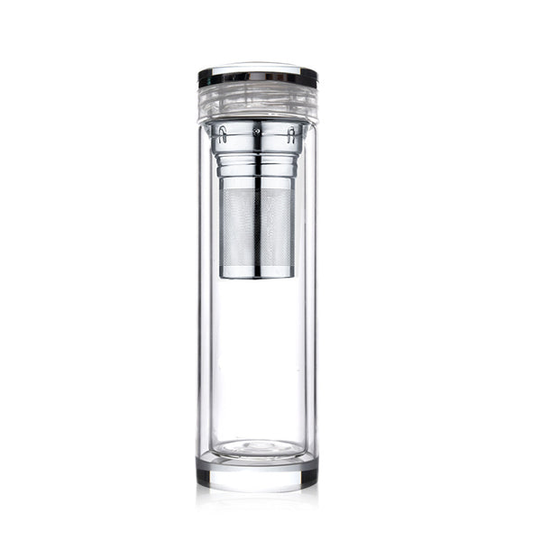 Double Wall Glass Water Bottle Tea and Water Separation Tea Bottle Mug Cup with Tea Infuser