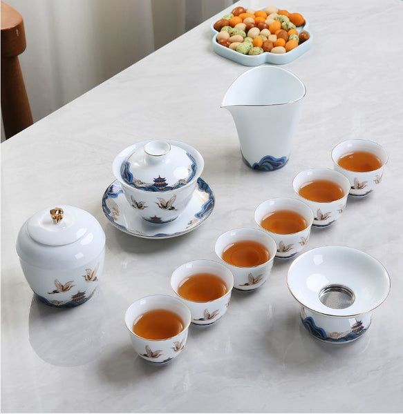 Traditional Gaiwan Tea Set Ceramic KongFu Porcelain gaiwan set