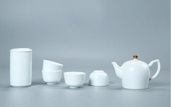 White Porcelain Tea Cup Set of 4 - Flat Gongfu Tea Cups