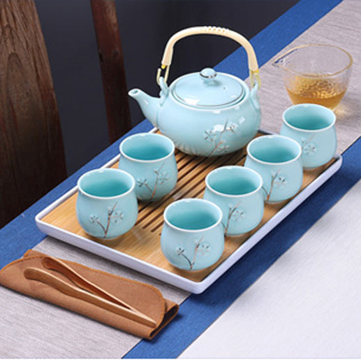 Chinese/Japanese Blue Tea Set Ceramic Teapot Tea Cup Porcelain Tea Set With Tea Tray